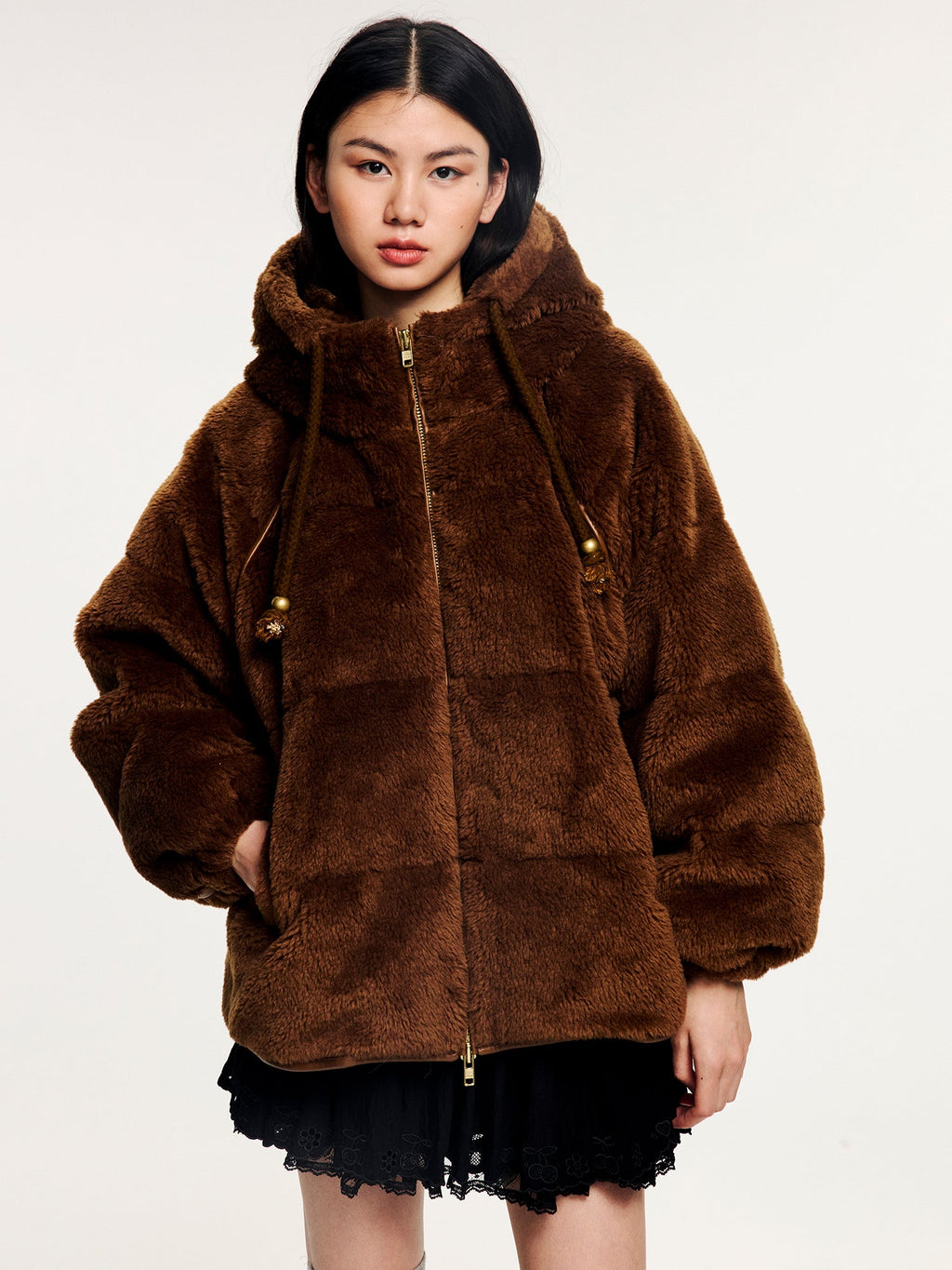 Plush hooded puffer jacket