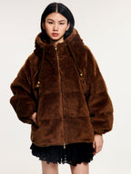 Plush hooded puffer jacket