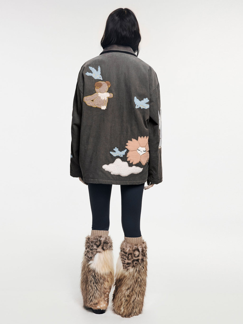 Yoga pants with faux fur sock-like cuffs