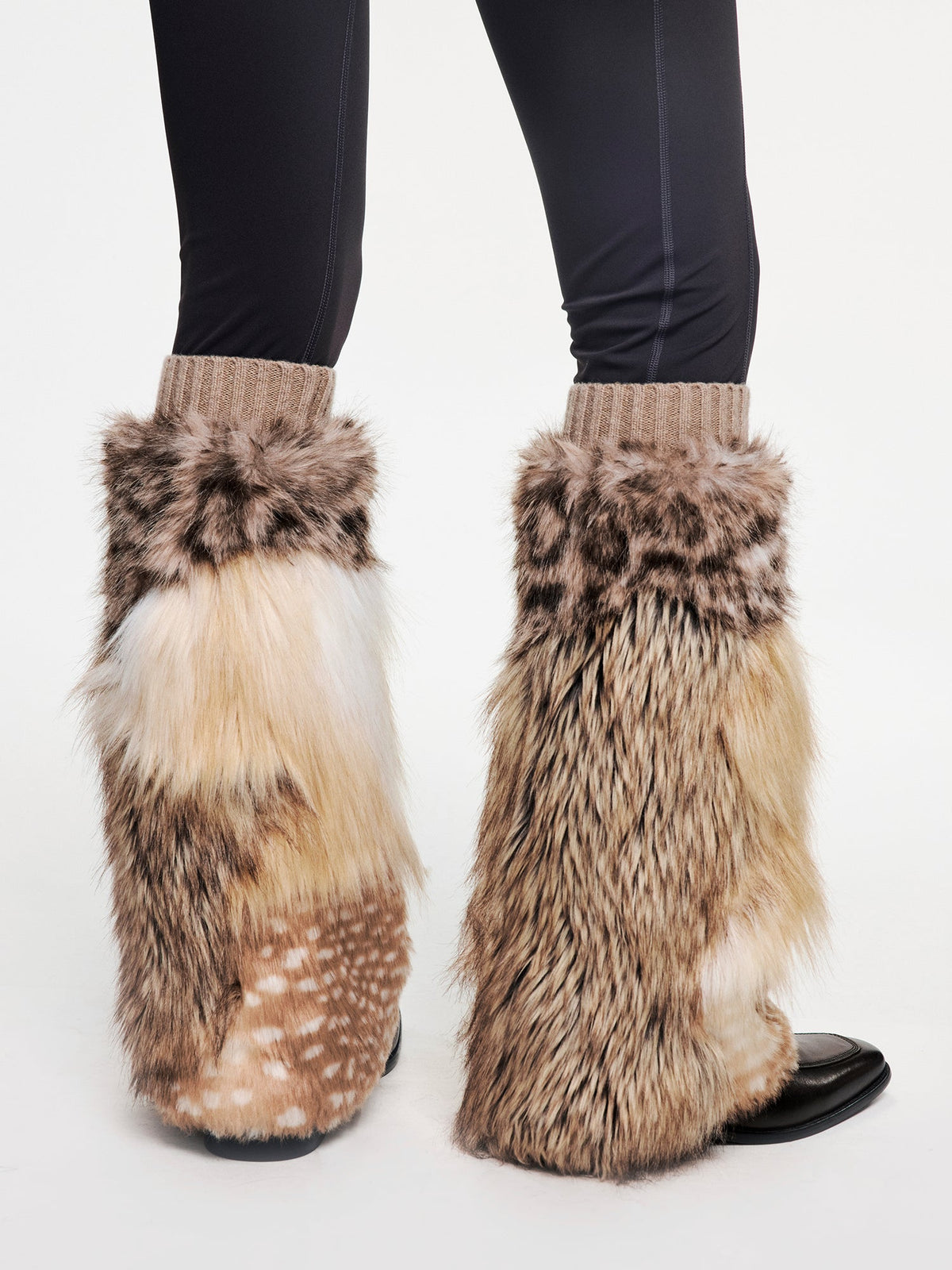 Yoga pants with faux fur sock-like cuffs