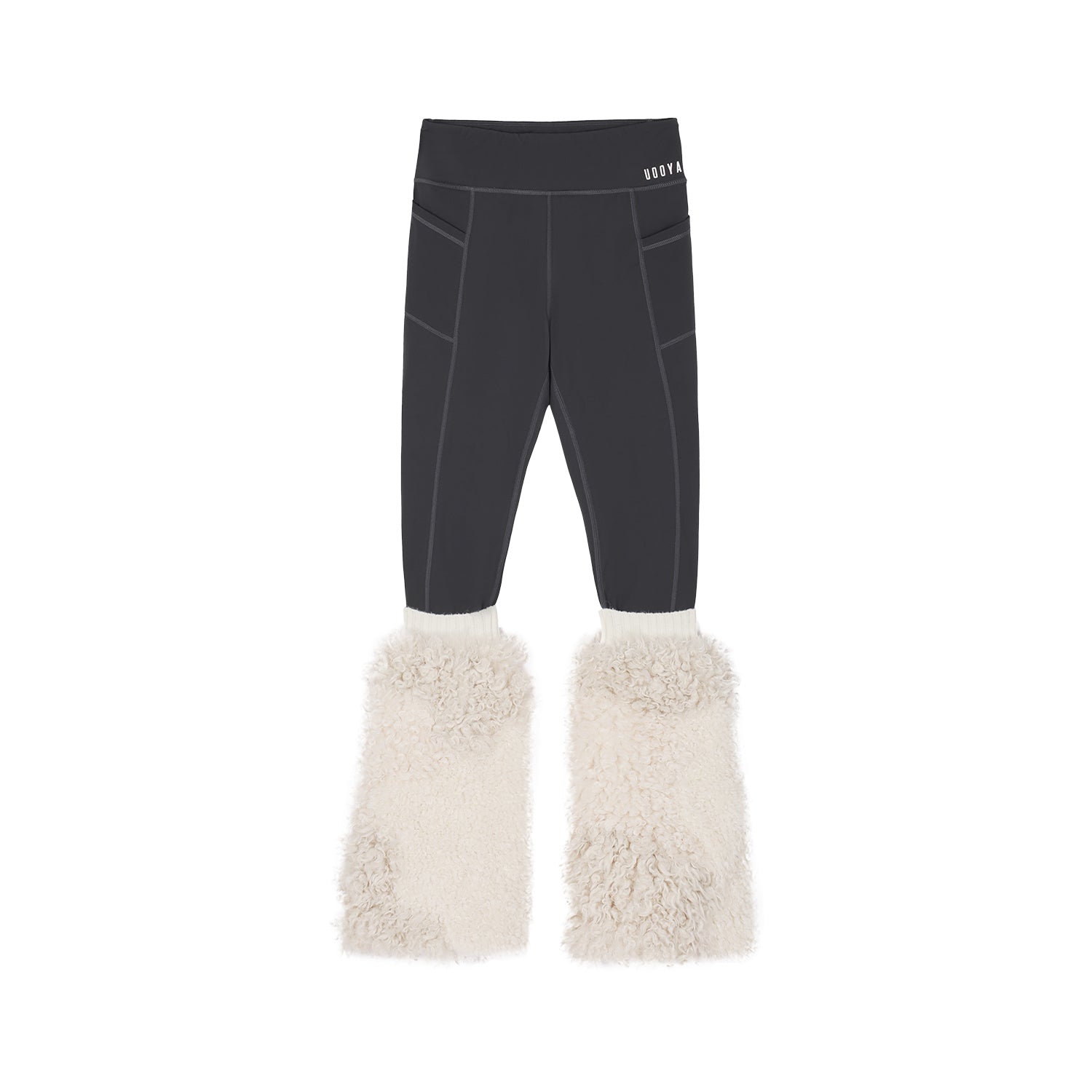 Yoga pants with faux fur sock-like cuffs