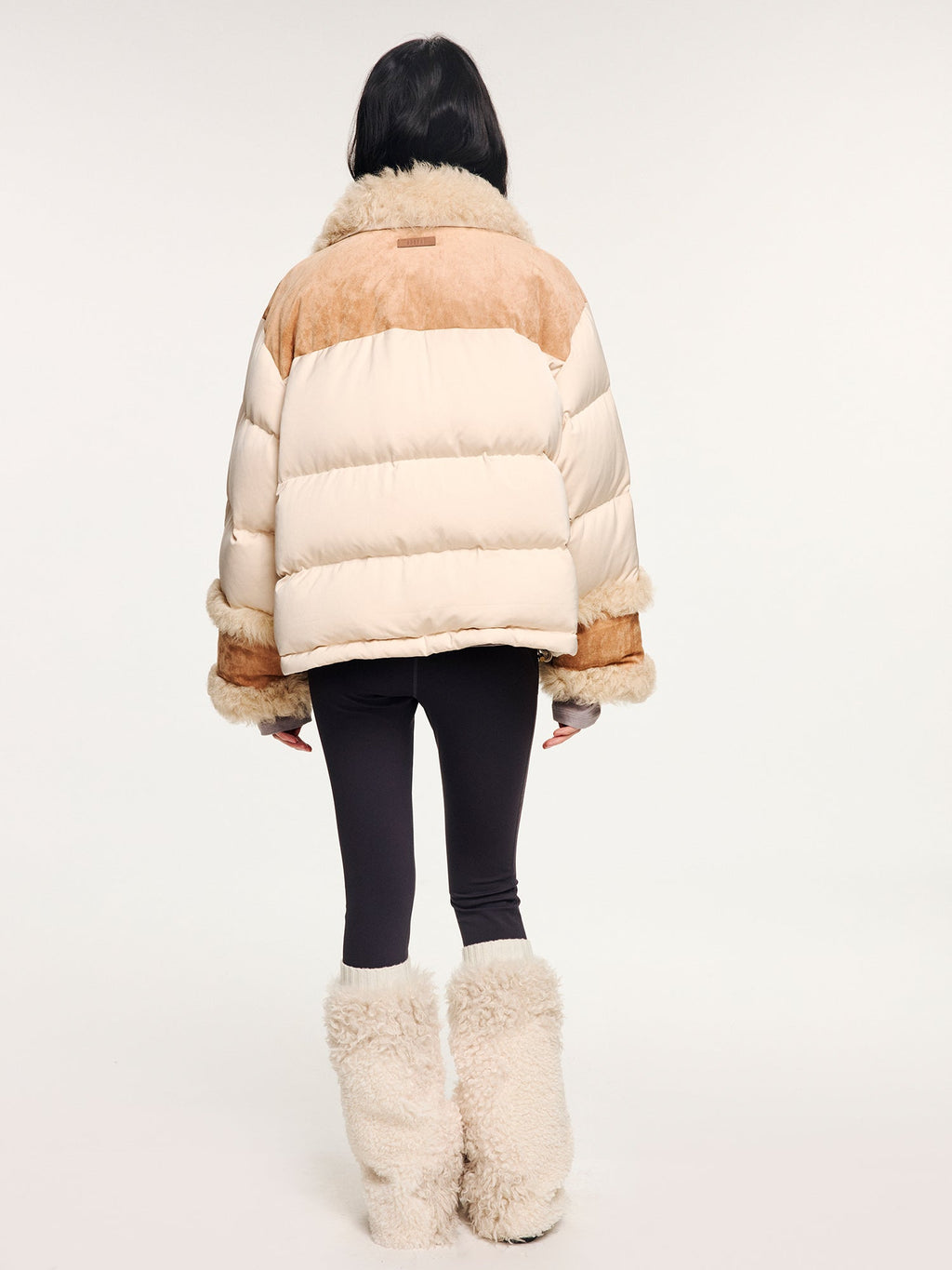 Yoga pants with faux fur sock-like cuffs