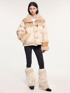 Yoga pants with faux fur sock-like cuffs