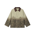 Feather denim padded jacket with ostrich leather collar