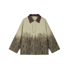 Feather denim padded jacket with ostrich leather collar