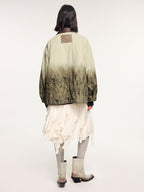 Feather denim padded jacket with ostrich leather collar
