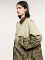 Feather denim padded jacket with ostrich leather collar