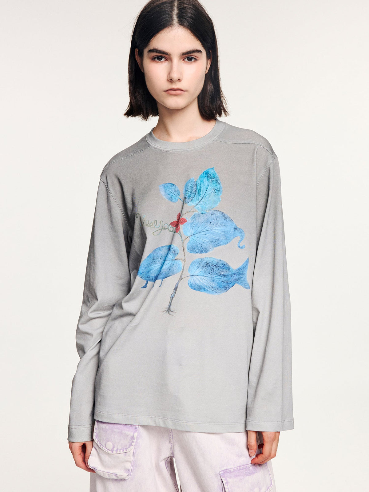 Surreal leaf print long sleeve t-shirt