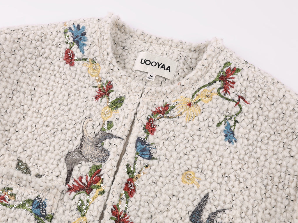 Magical garden floral embroidered tweed-style jacket