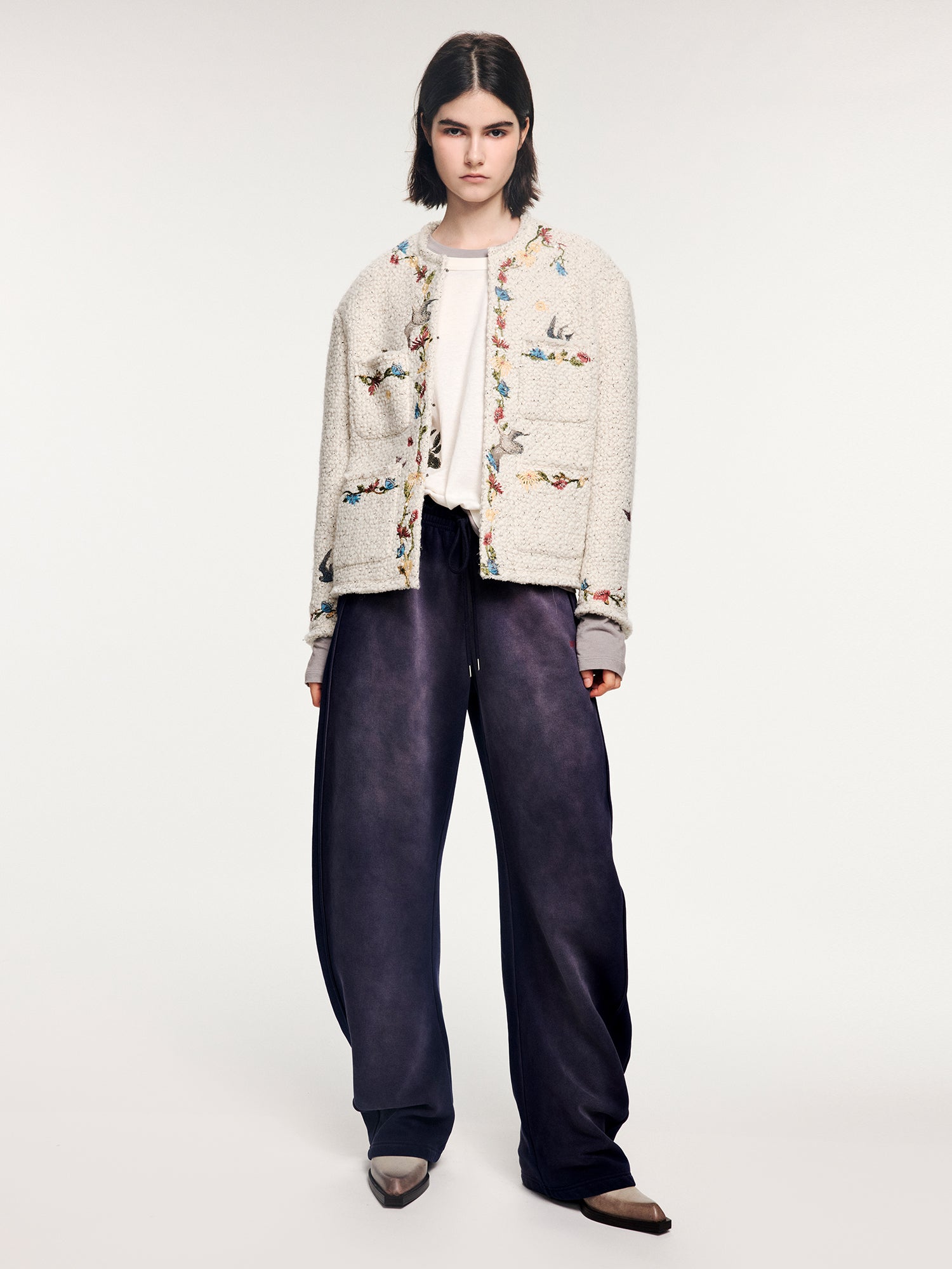 Magical garden floral embroidered tweed-style jacket