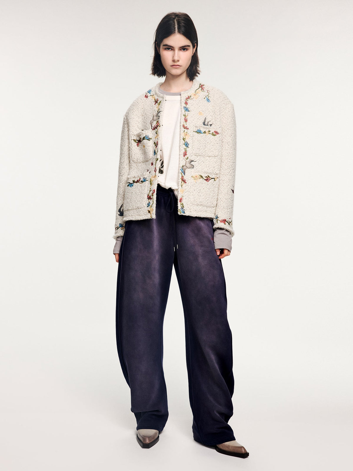 Magical garden floral embroidered tweed-style jacket