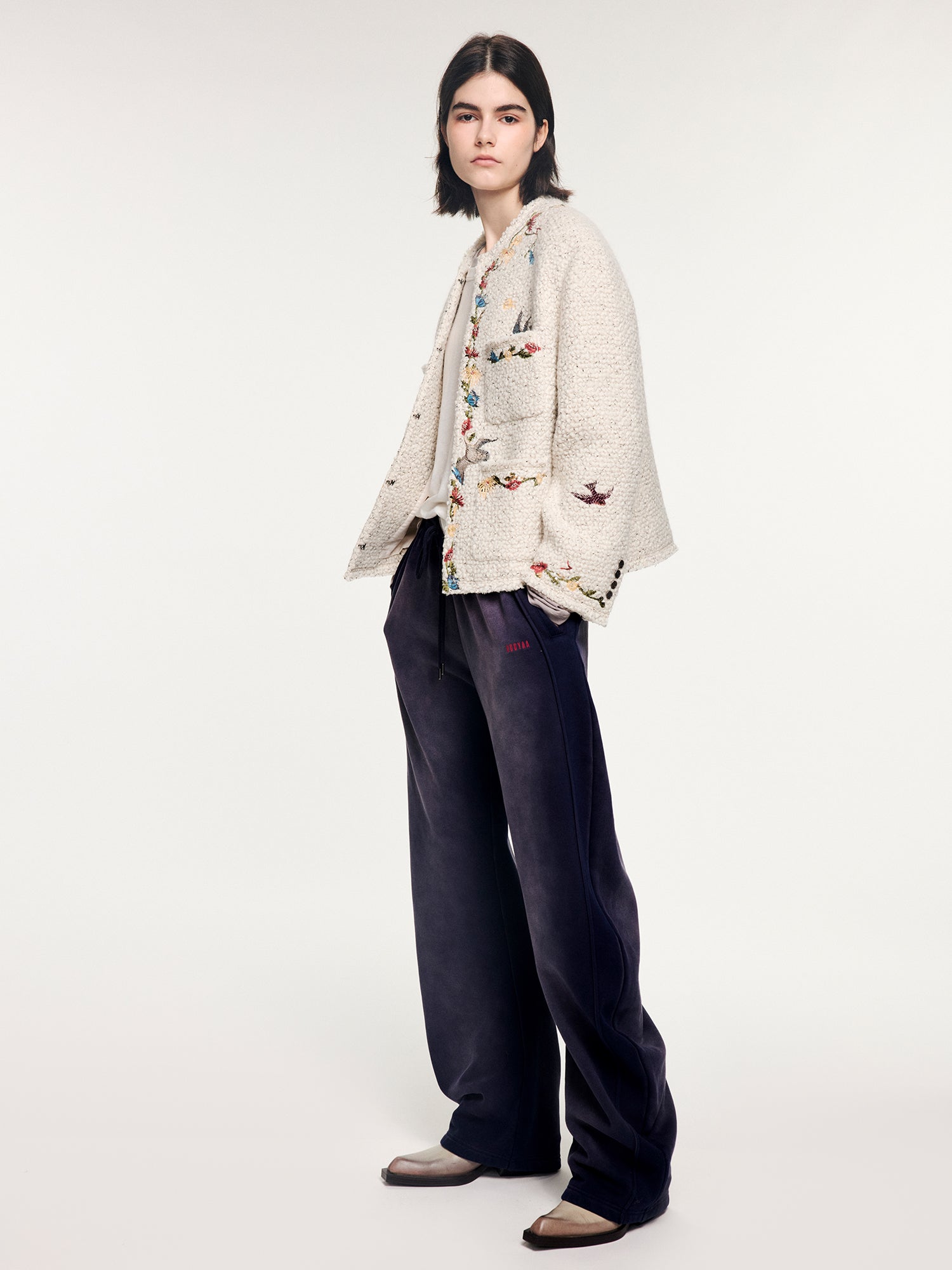 Magical garden floral embroidered tweed-style jacket