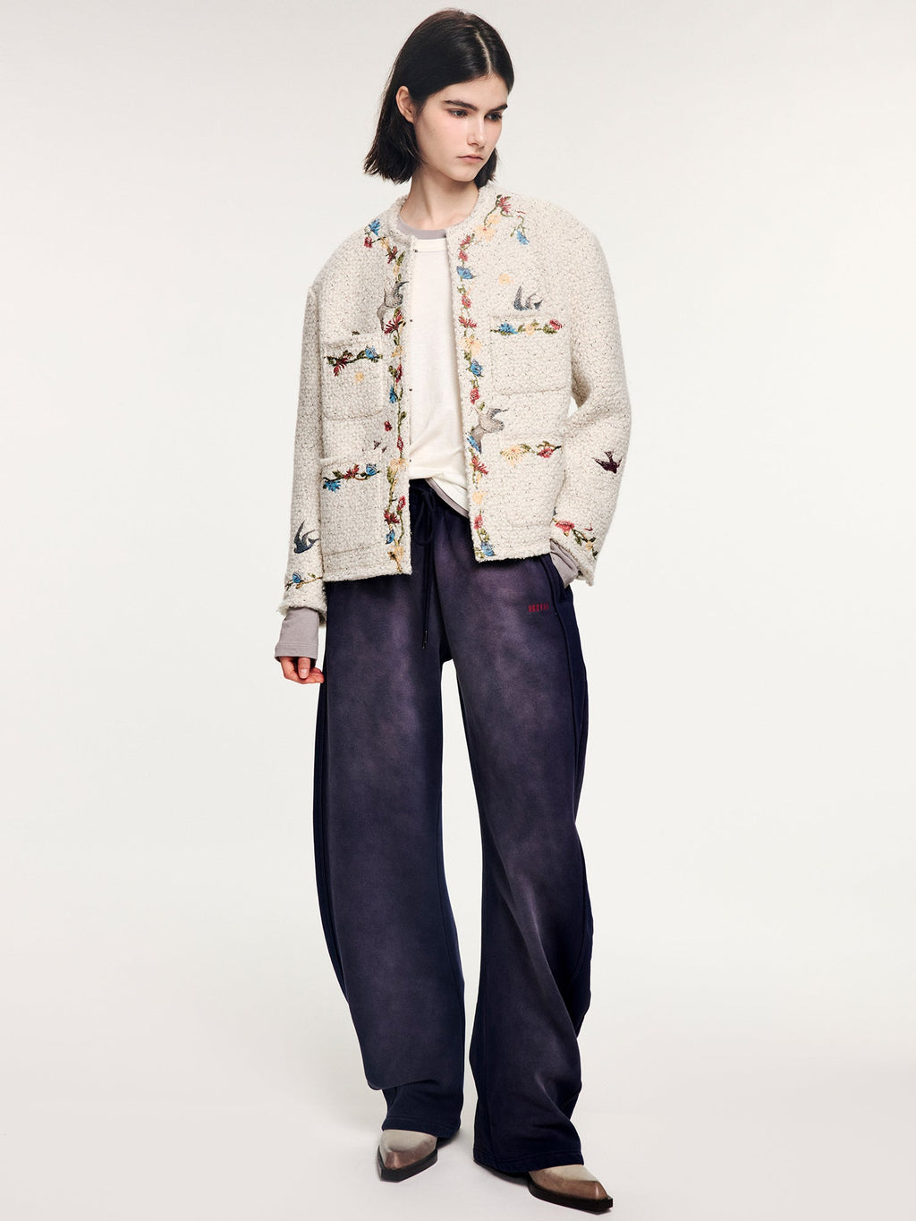 Magical garden floral embroidered tweed-style jacket