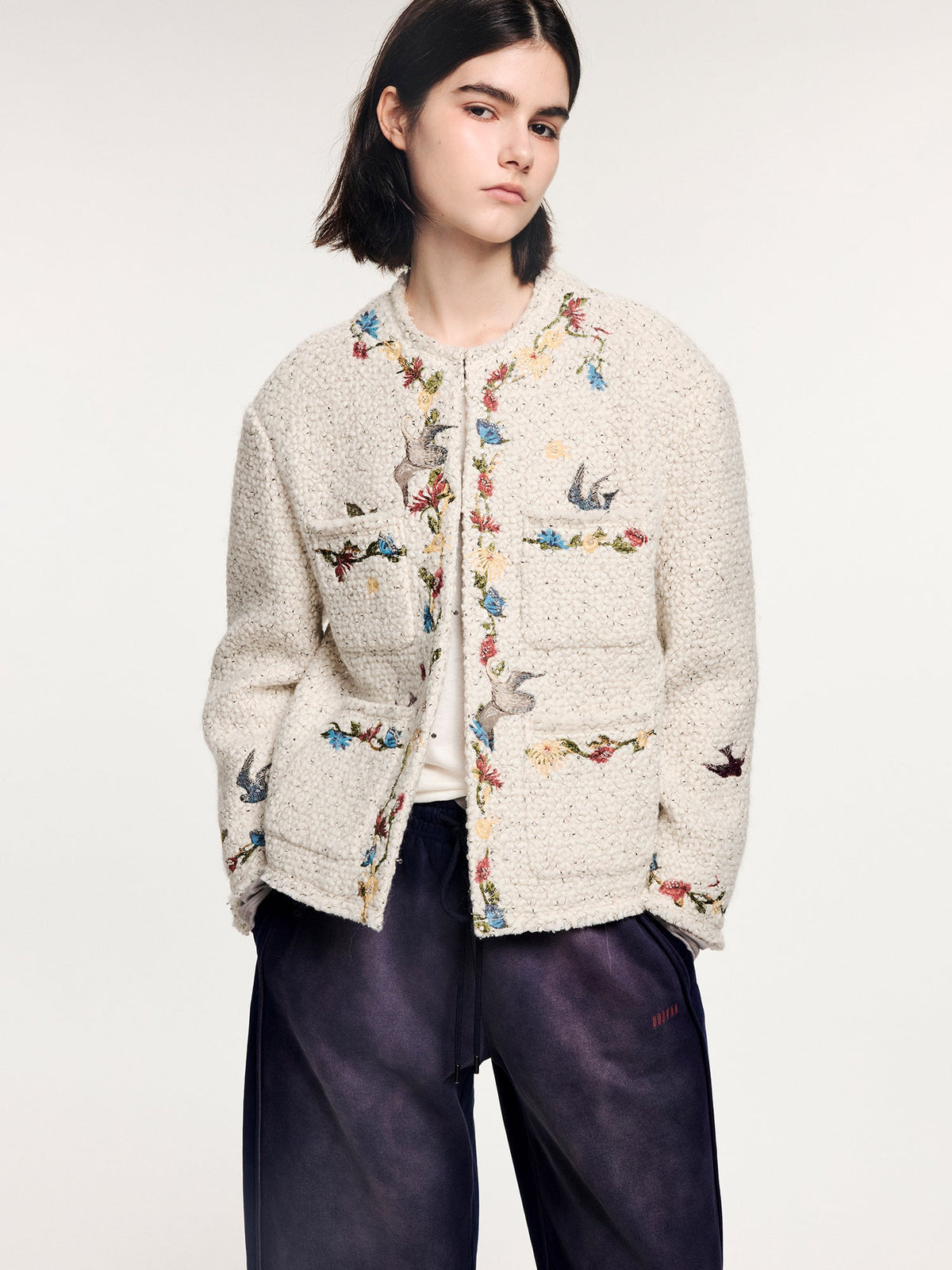 Magical garden floral embroidered tweed-style jacket