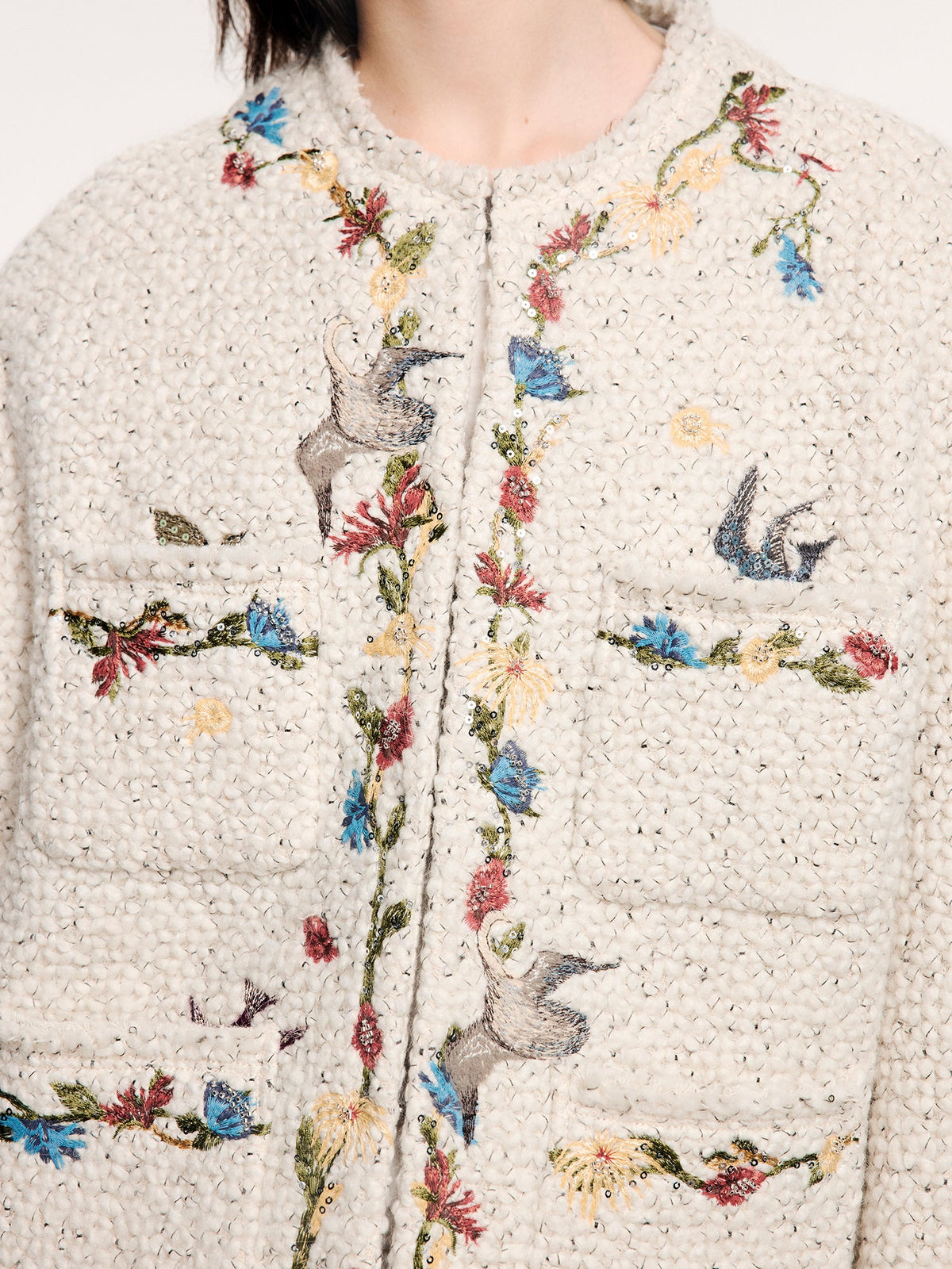 Magical garden floral embroidered tweed-style jacket