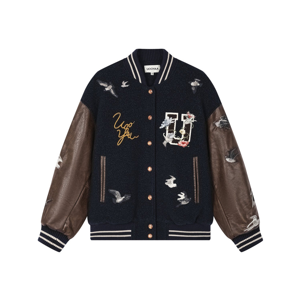 Magical garden floral embroidered baseball jacket