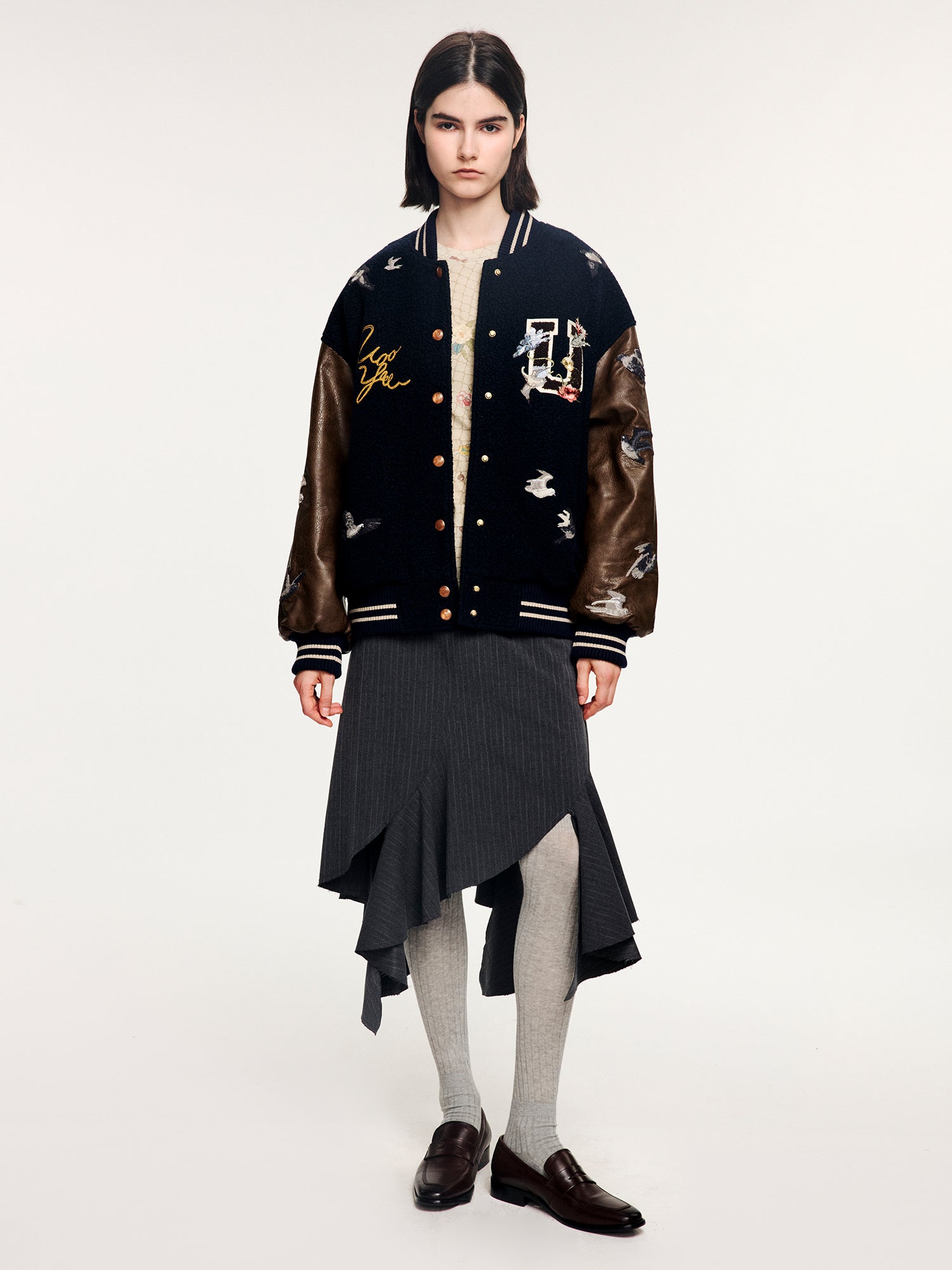 Magical garden floral embroidered baseball jacket