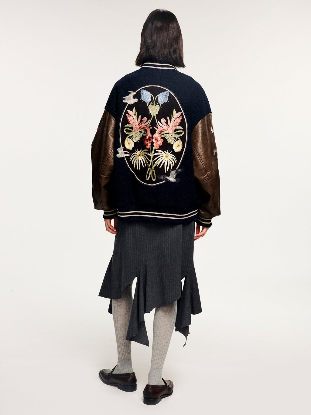 Magical garden floral embroidered baseball jacket