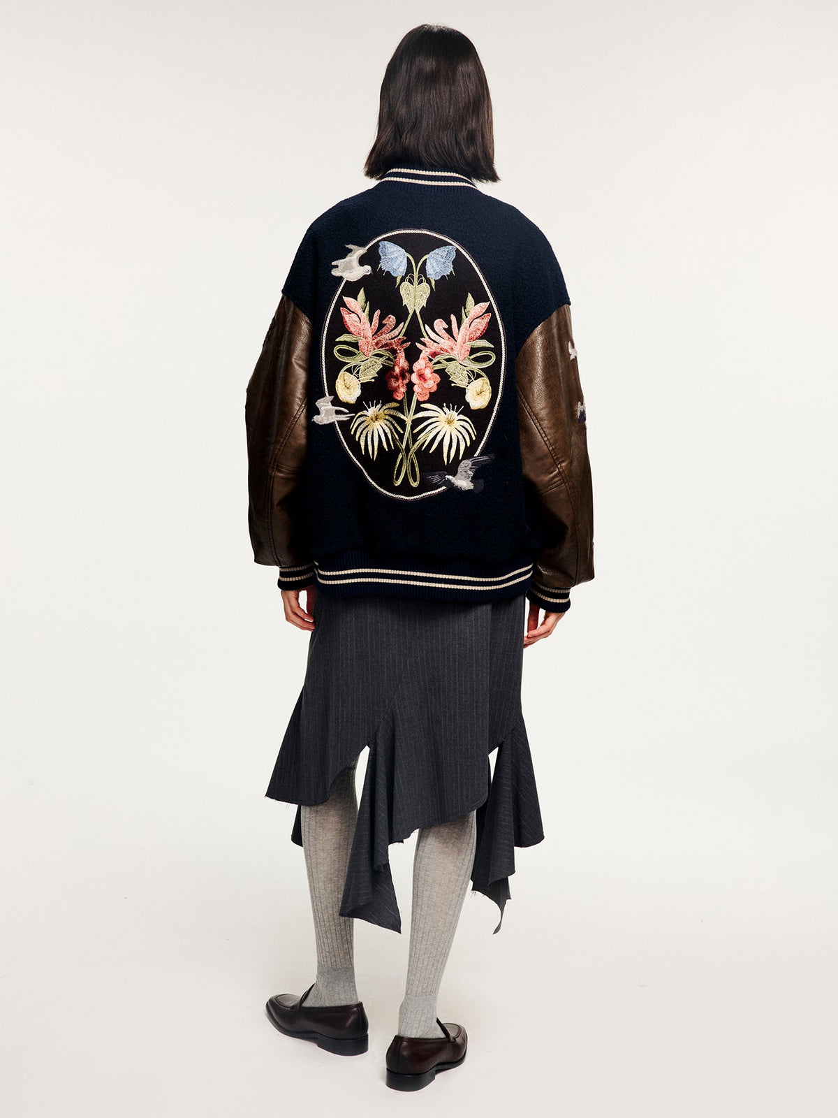 Magical garden floral embroidered baseball jacket