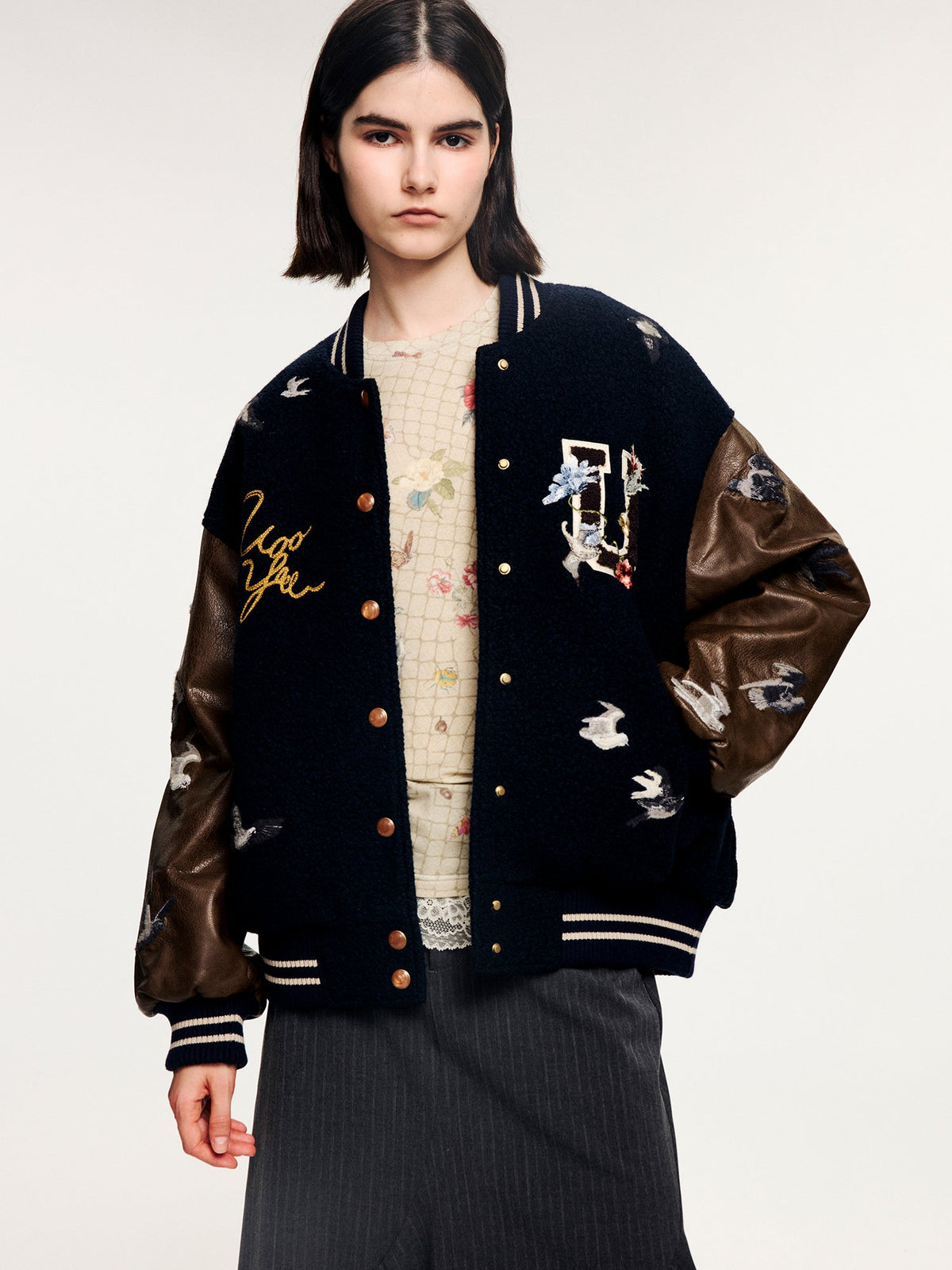 Magical garden floral embroidered baseball jacket