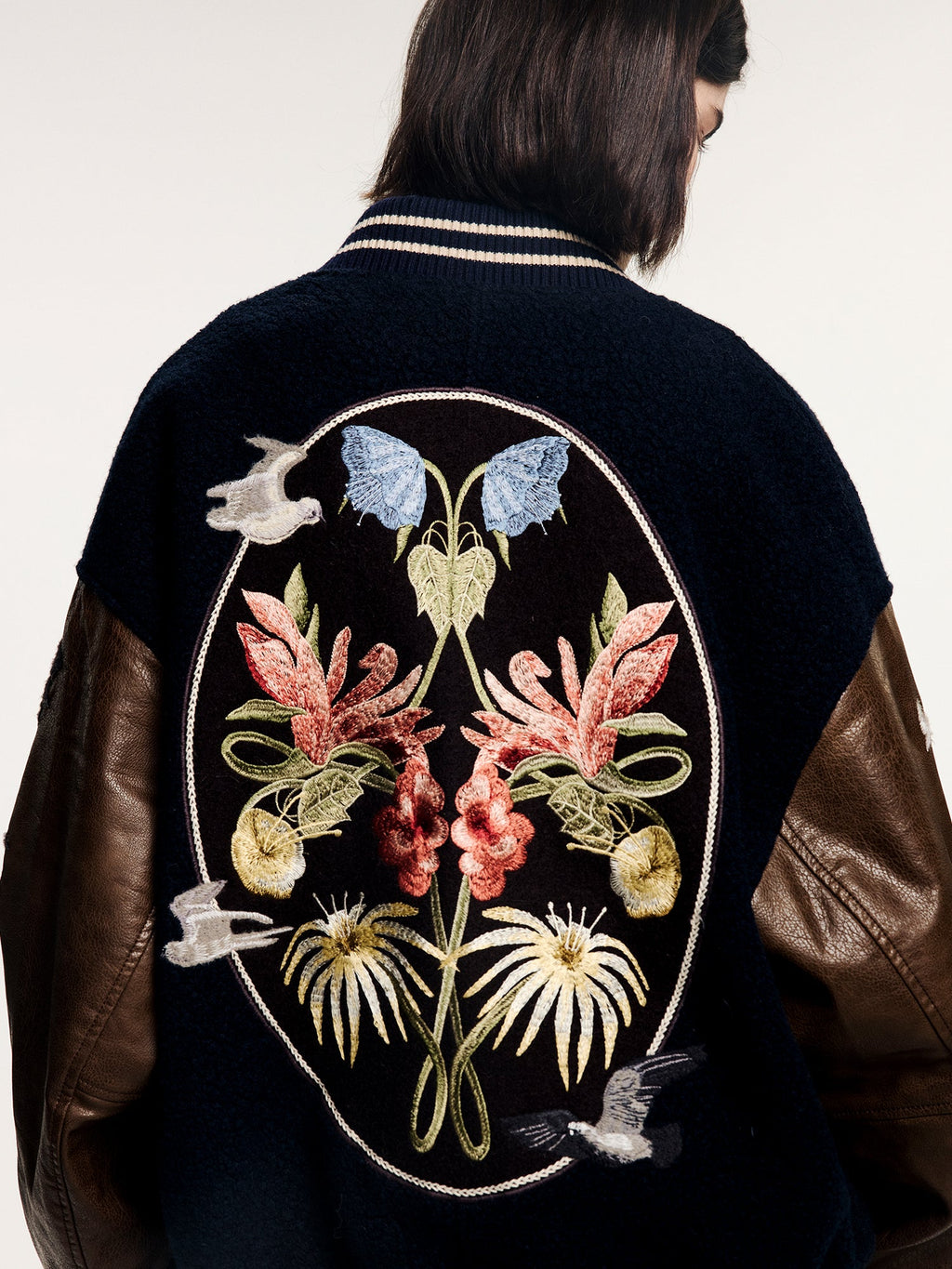 Magical garden floral embroidered baseball jacket