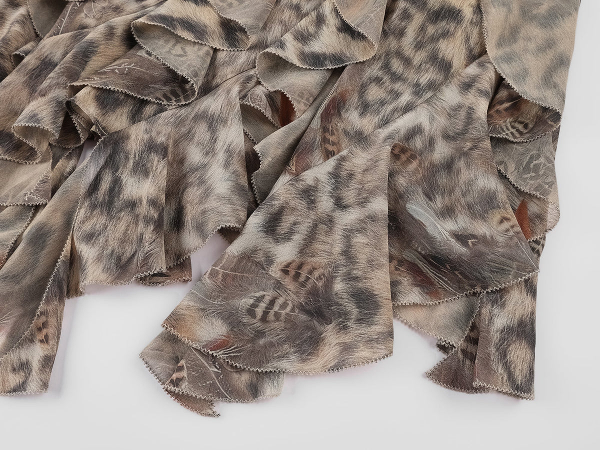 Feather & leopard ruffled hem skirt