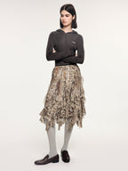 Feather & leopard ruffled hem skirt