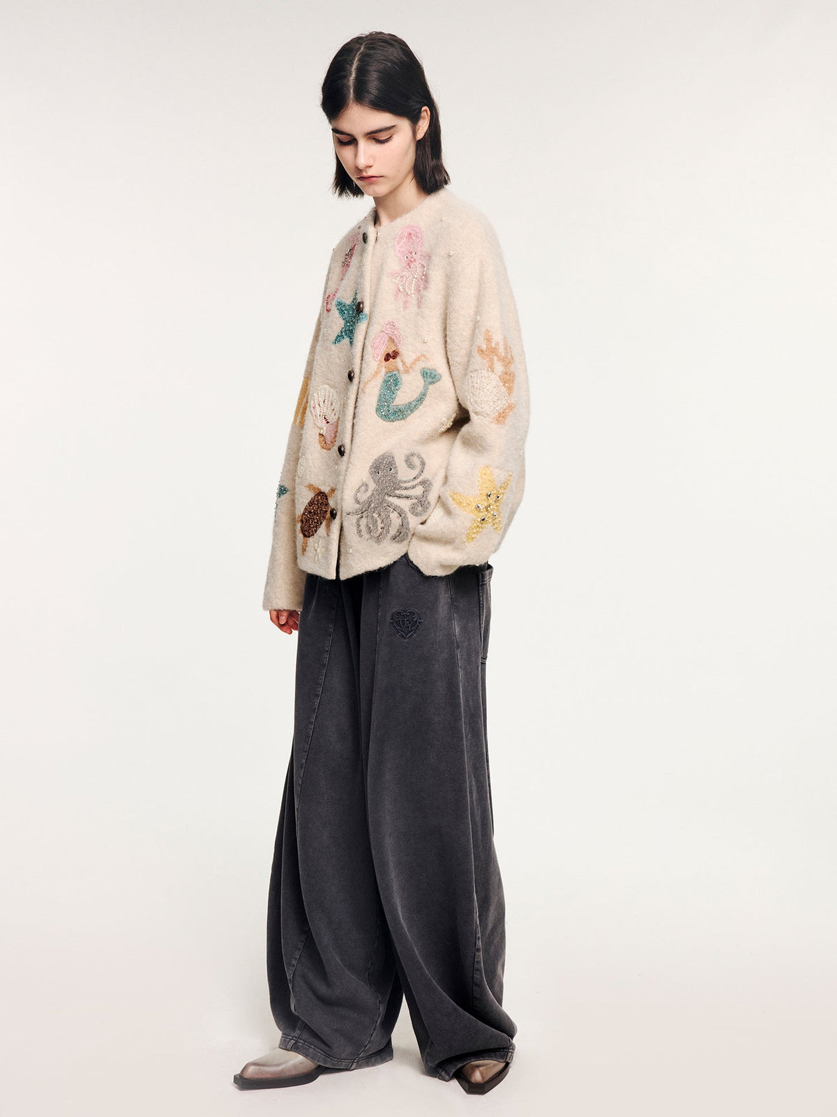 Hand-embroidered beaded fantasy undersea cardigan