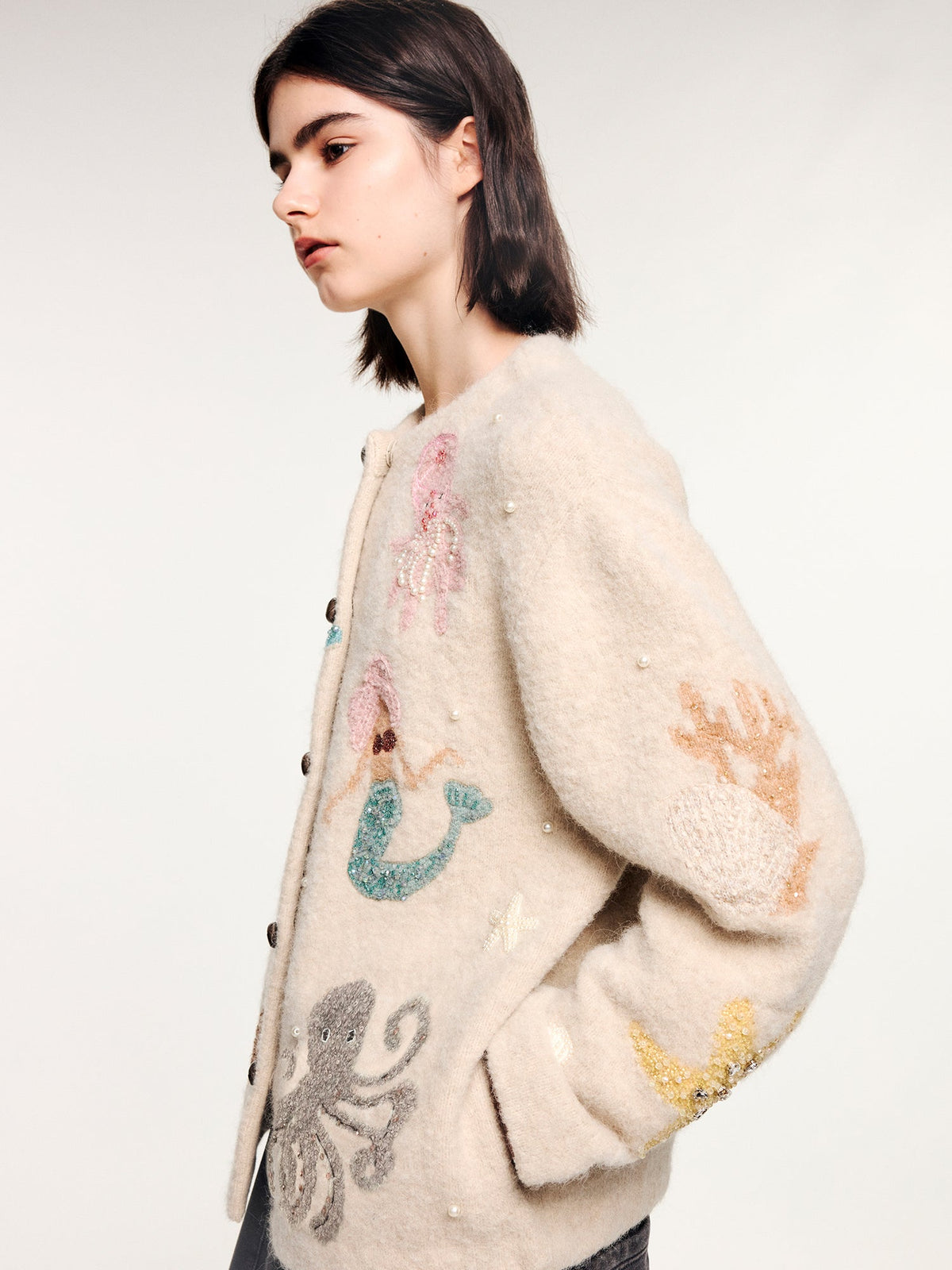 Hand-embroidered beaded fantasy undersea cardigan