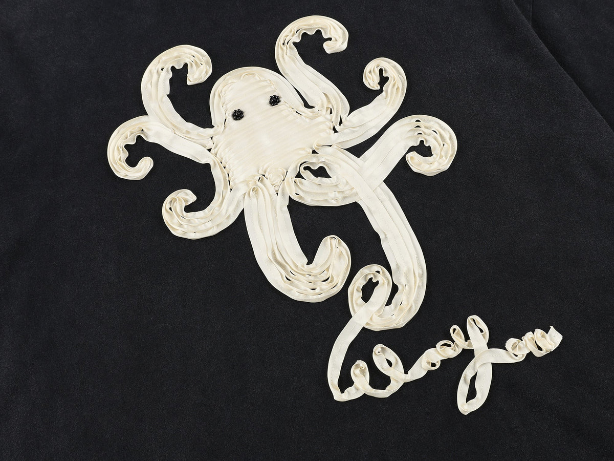 T-shirt with 3d tape embroidered undersea octopus