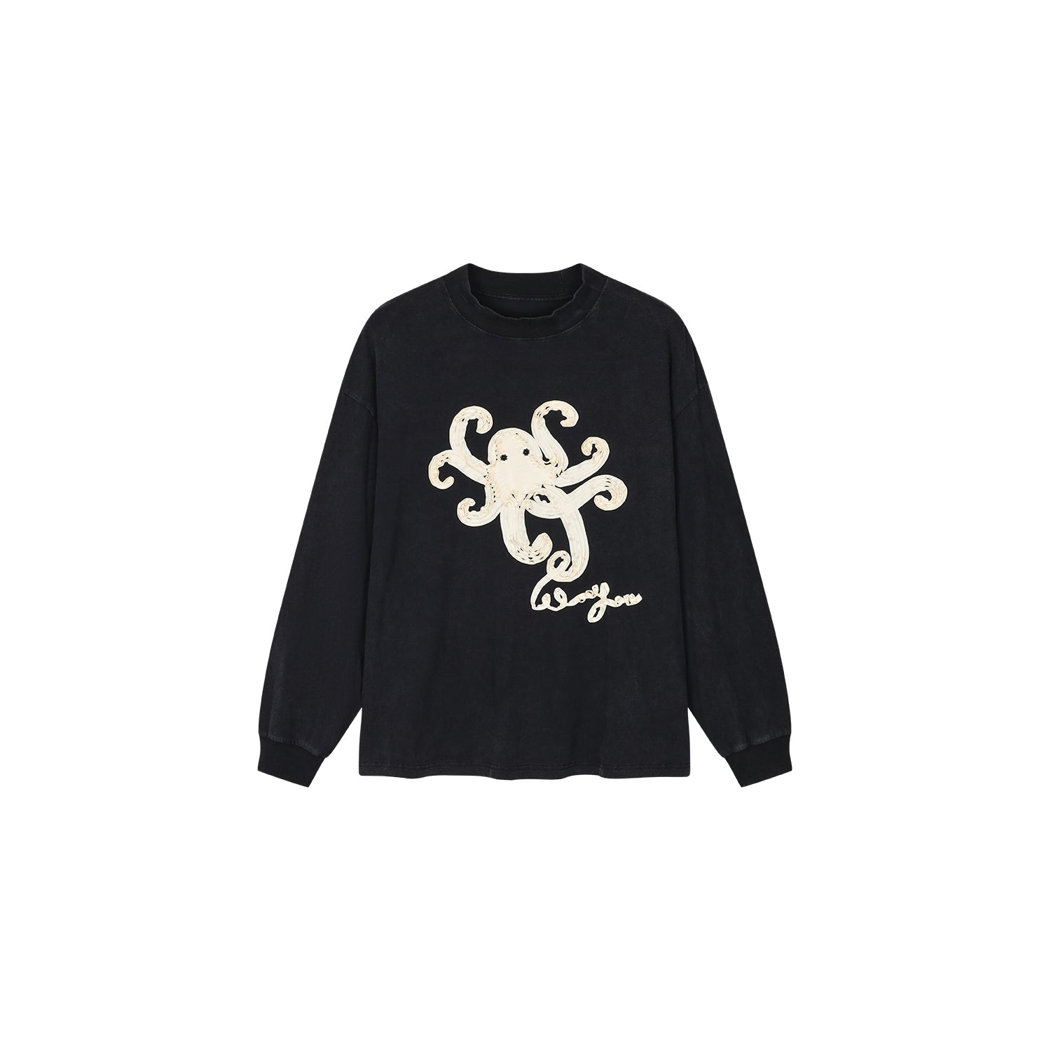 T-shirt with 3d tape embroidered undersea octopus