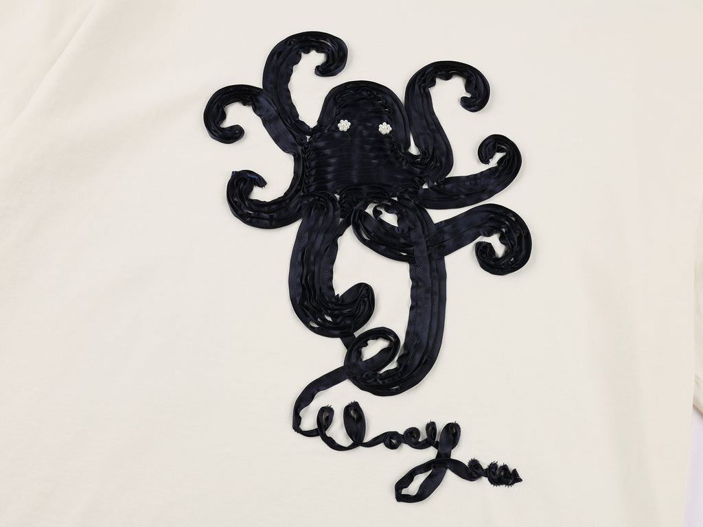T-shirt with 3d tape embroidered undersea octopus
