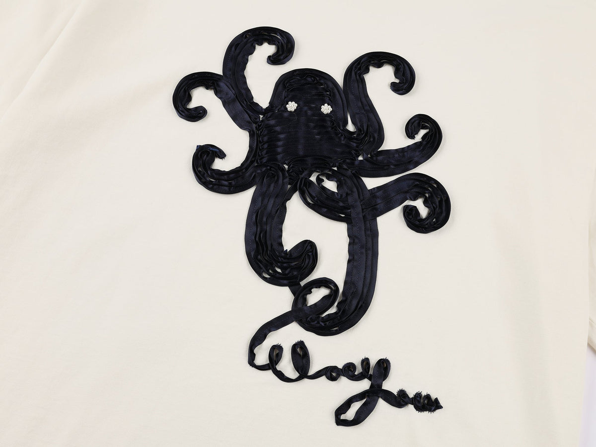T-shirt with 3d tape embroidered undersea octopus