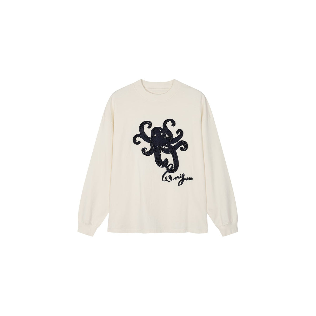 T-shirt with 3d tape embroidered undersea octopus