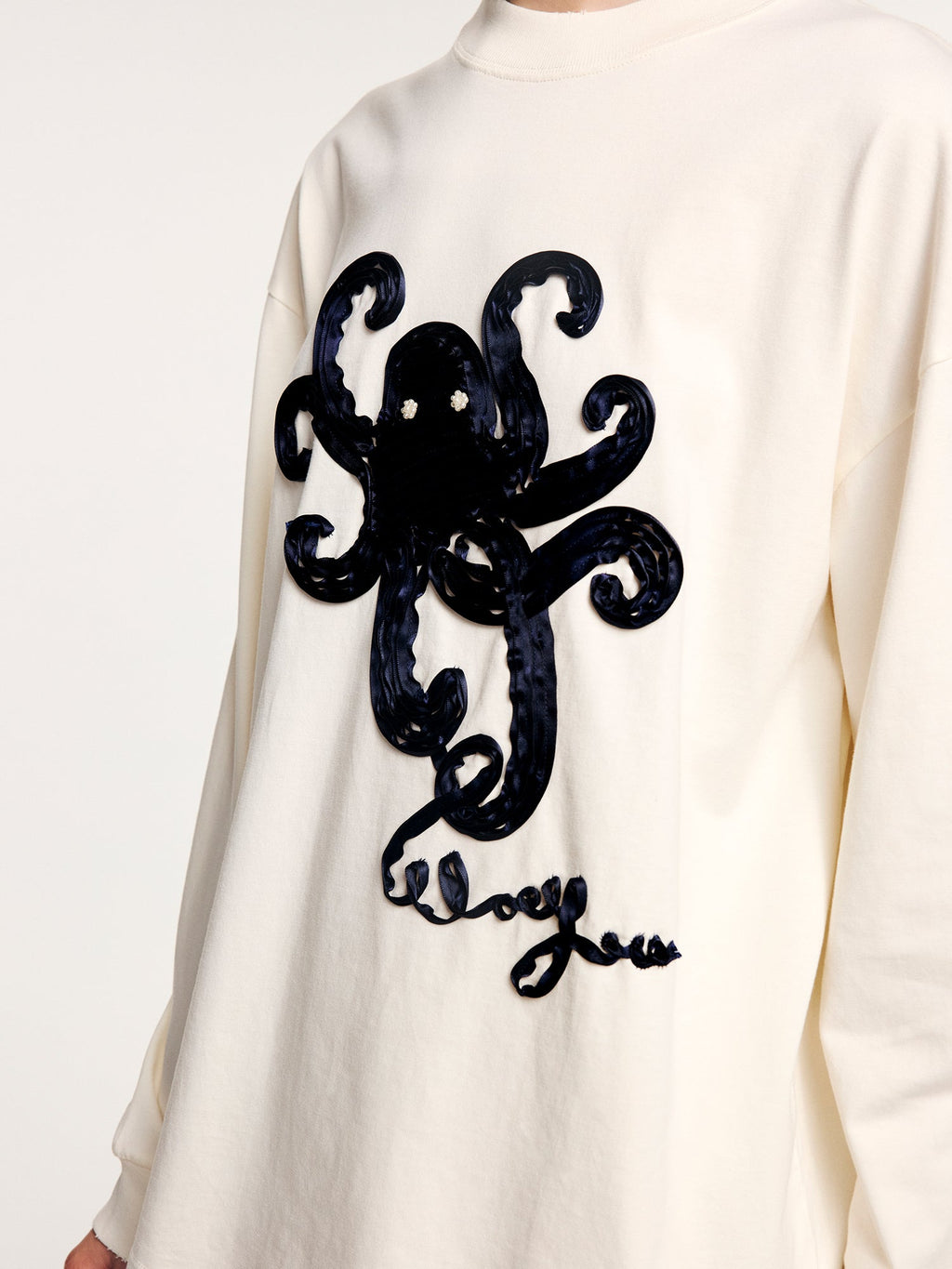 T-shirt with 3d tape embroidered undersea octopus