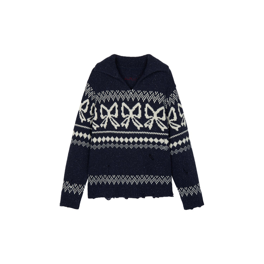 Fair isle bow collar pullover