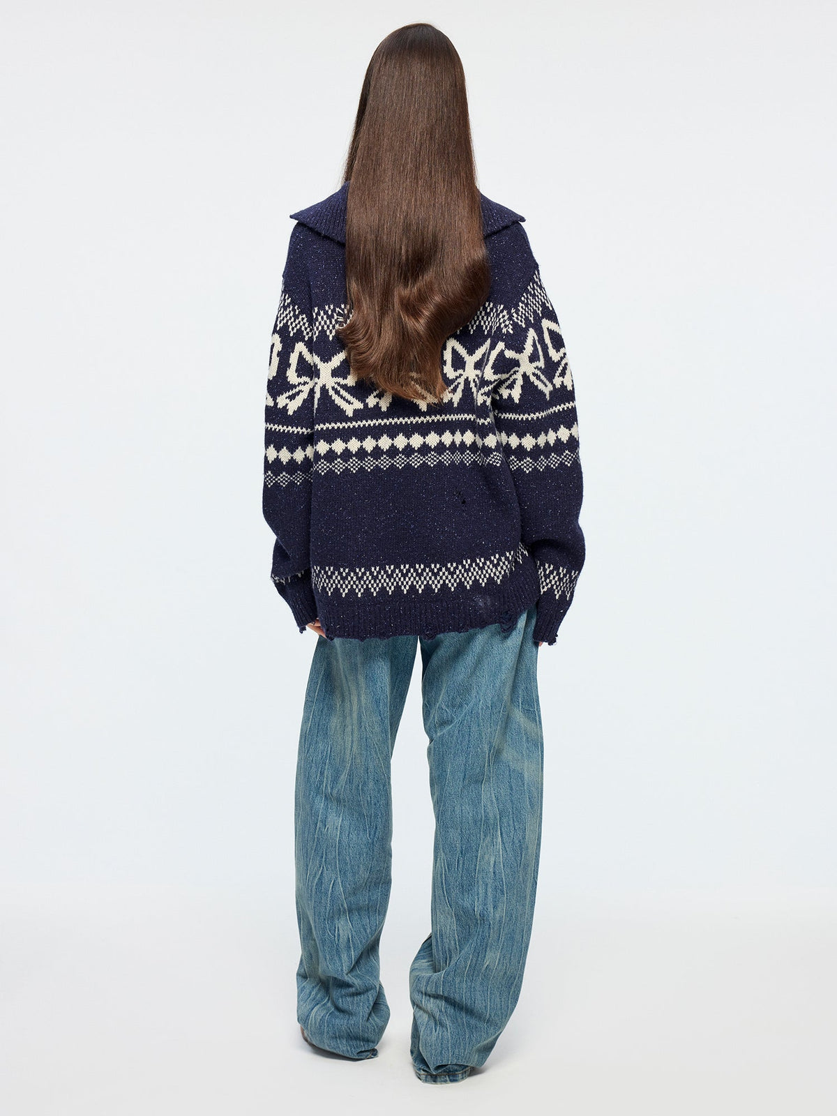 Fair isle bow collar pullover