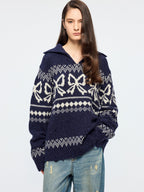 Fair isle bow collar pullover