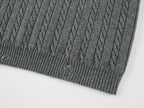 Cable knit polo pullover with fur collar