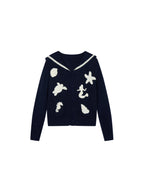 Sailor collar cardigan with fantasy undersea yarn embroidery