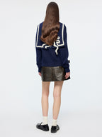 Sailor collar cardigan with fantasy undersea yarn embroidery