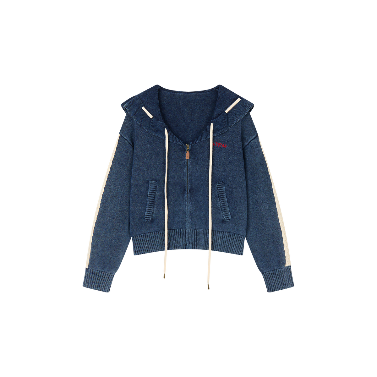 Sailor collar drawstring cardigan