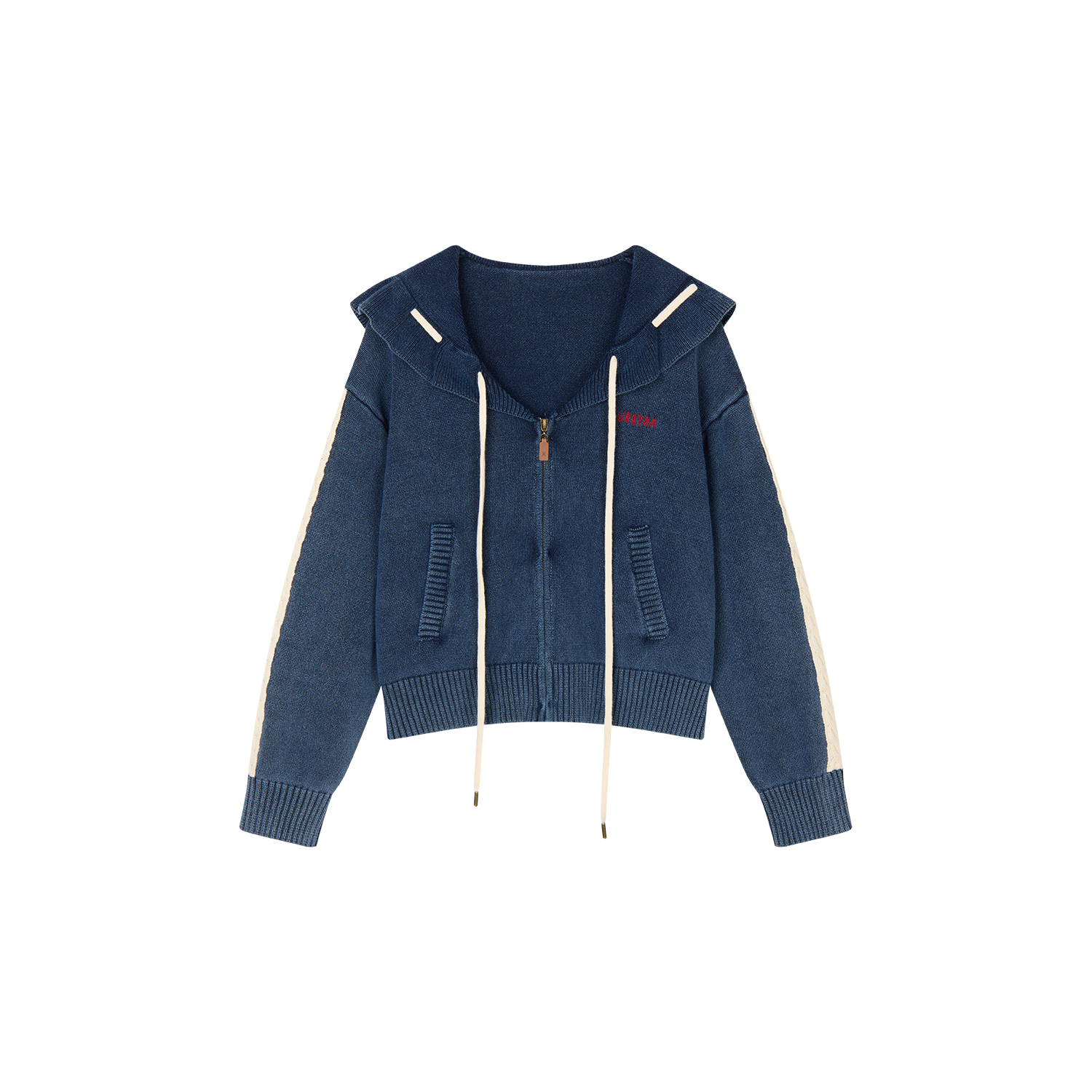 Sailor collar drawstring cardigan