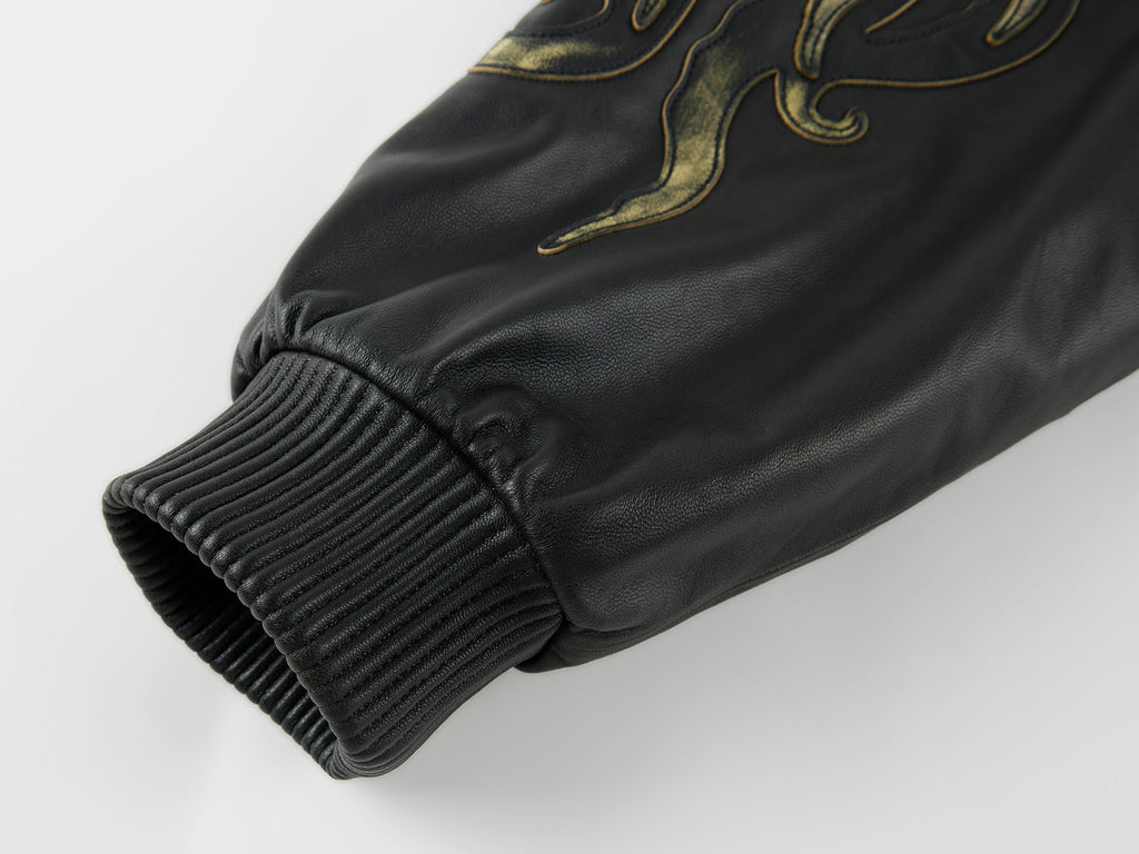 Rubbed leather jacket with fantasy undersea appliqué