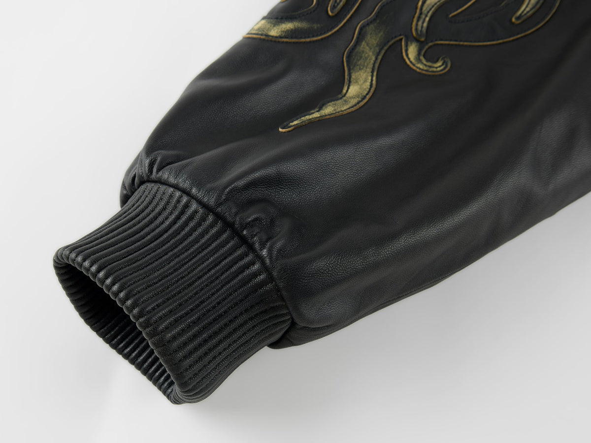Rubbed leather jacket with fantasy undersea appliqué