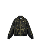 Rubbed leather jacket with fantasy undersea appliqué
