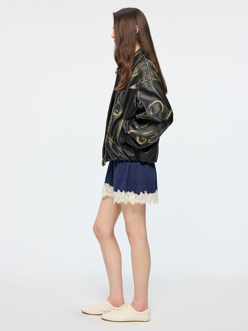 Rubbed leather jacket with fantasy undersea appliqué