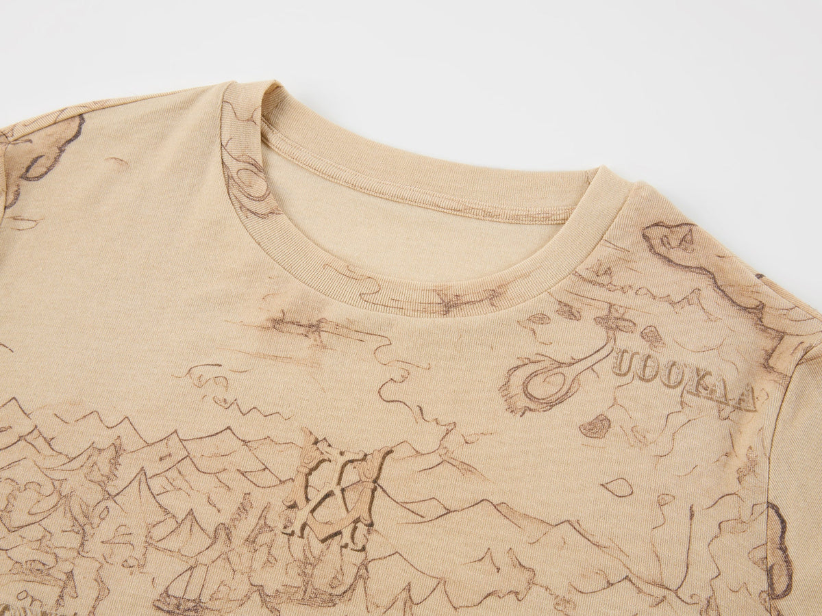 Tencel wool vintage map long sleeve t-shirt