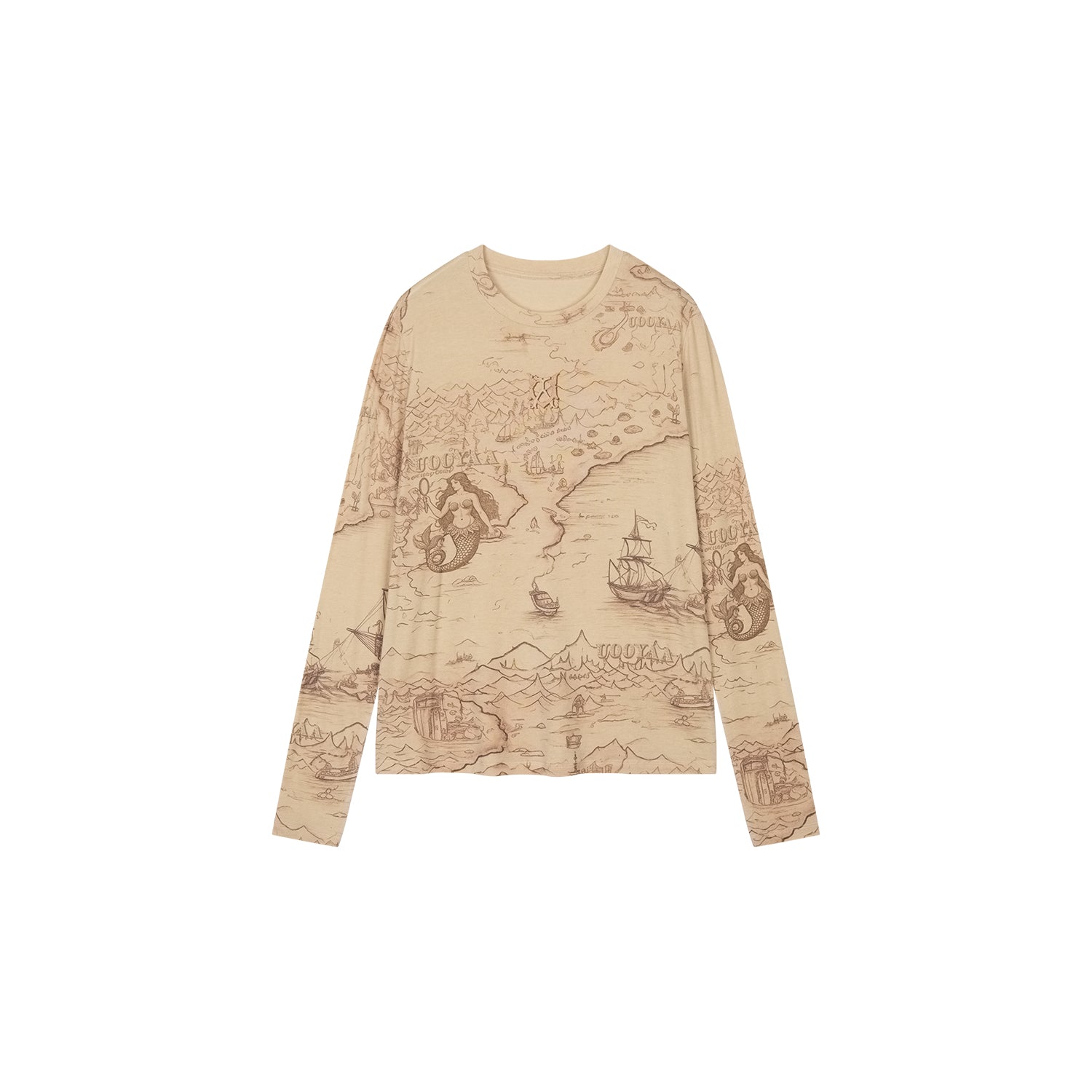 Tencel wool vintage map long sleeve t-shirt