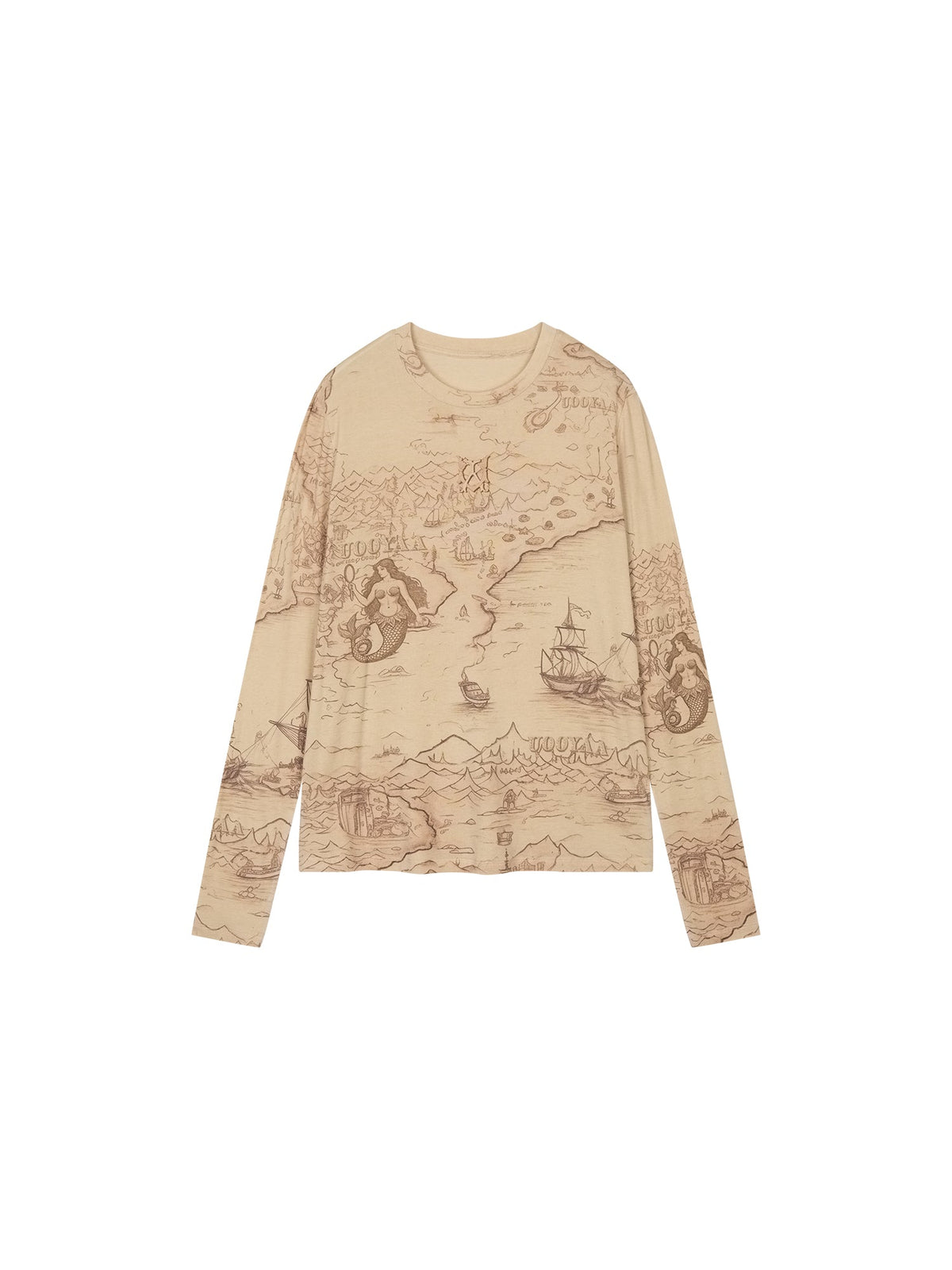 Tencel wool vintage map long sleeve t-shirt